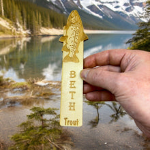 Load image into Gallery viewer, Bookmark - PERSONALIZED Trout - birch wood