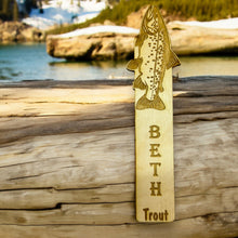 Load image into Gallery viewer, Bookmark - PERSONALIZED Trout - birch wood