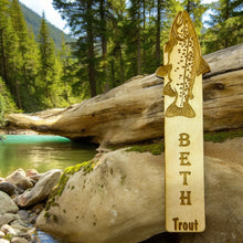 Load image into Gallery viewer, Bookmark - PERSONALIZED Trout - birch wood