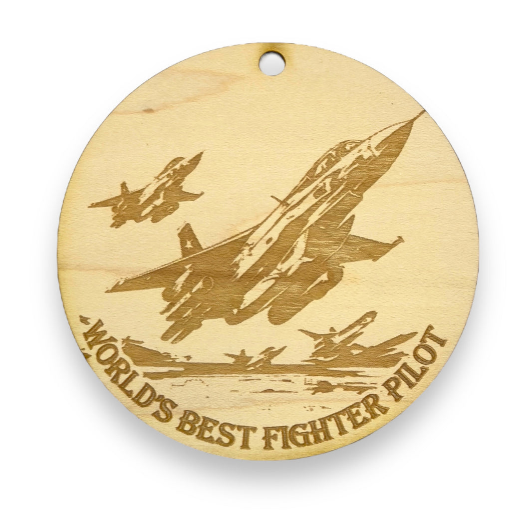 Ornament - Worlds Best Fighter Pilot Raw Wood