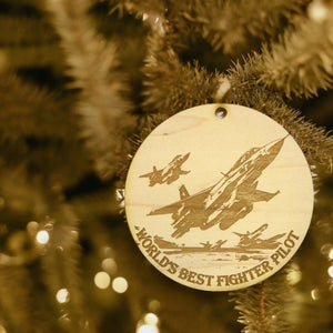 Ornament - Worlds Best Fighter Pilot Raw Wood