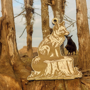 Ornament - Fox on a Stump Raw Wood