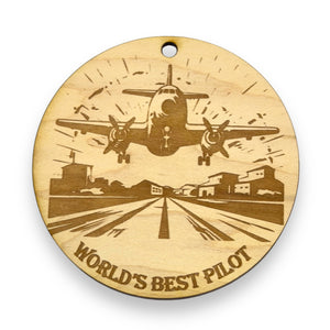 Ornament - Worlds Best Pilot Raw Wood