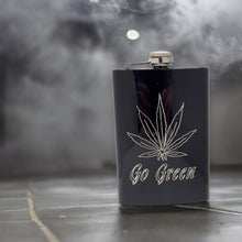 Load image into Gallery viewer, 8oz Pot Leaf Black Hip Flask Hemp