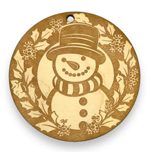 Load image into Gallery viewer, Ornament - Snowman with Wreath Raw Wood