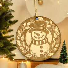 Load image into Gallery viewer, Ornament - Snowman with Wreath Raw Wood