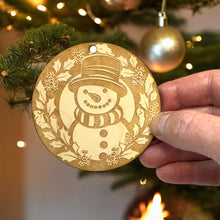 Load image into Gallery viewer, Ornament - Snowman with Wreath Raw Wood