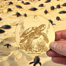 Load image into Gallery viewer, Ornament - Sea Turtle and Coral Raw Wood