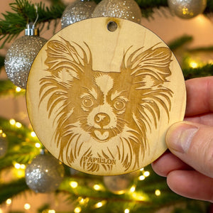 Ornament - Papillon Dog Raw Wood