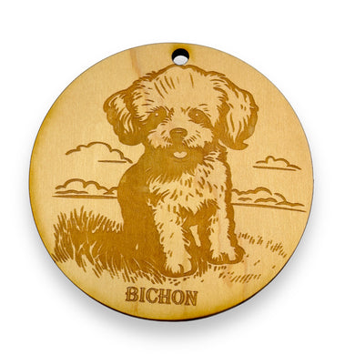 Ornament - Bichon Dog Raw Wood