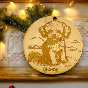 Ornament - Bichon Dog Raw Wood