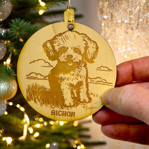 Ornament - Bichon Dog Raw Wood