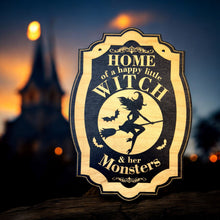 Load image into Gallery viewer, Sign - CUSTOM - Home of a Happy Little Witch - Halloween Door Sign