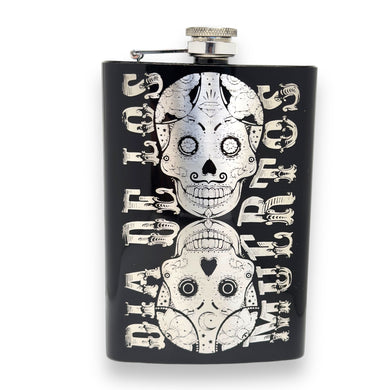 8oz BLACK Dia De Los Muertos Flask