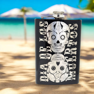 8oz BLACK Dia De Los Muertos Flask