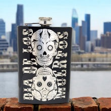 Load image into Gallery viewer, 8oz BLACK Dia De Los Muertos Flask