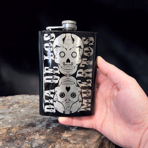 8oz BLACK Dia De Los Muertos Flask