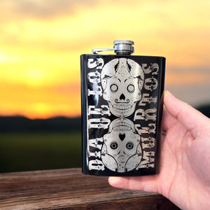 8oz BLACK Dia De Los Muertos Flask