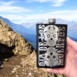 8oz BLACK Dia De Los Muertos Flask