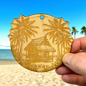 Ornament - Hawaii with Tiki Hut Raw Wood