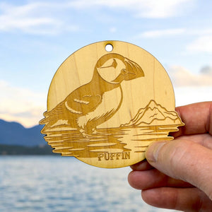 Ornament - Puffin Bird Raw Wood