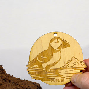 Ornament - Puffin Bird Raw Wood