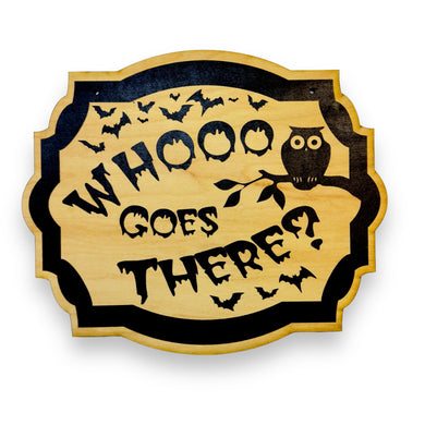 Whooo Goes There Owl - Black Halloween Door Sign 10x8