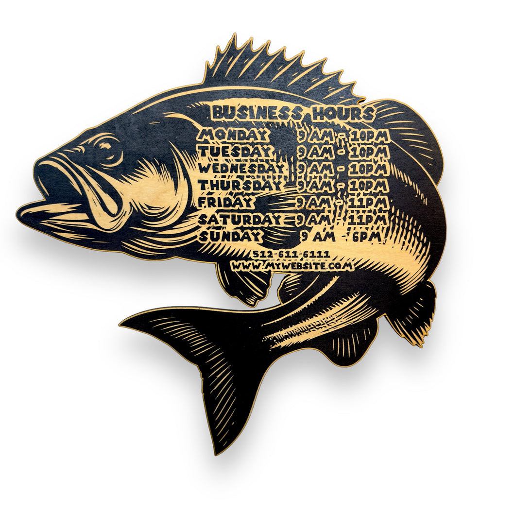 Sign - BLACK - PERSONALIZED - Fish - Restaurant Business Cafe Bistro Bar Tavern Fast Food Slow Food BBQ Signs