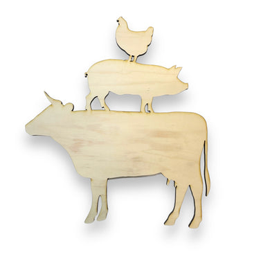 Farm Animals Raw Wood Cutout Sign 13x14 Wall Art