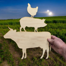 Load image into Gallery viewer, Farm Animals Raw Wood Cutout Sign 13x14 Wall Art