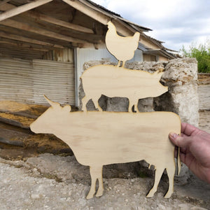 Farm Animals Raw Wood Cutout Sign 13x14 Wall Art