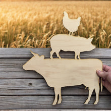 Load image into Gallery viewer, Farm Animals Raw Wood Cutout Sign 13x14 Wall Art