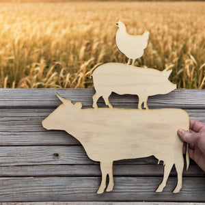 Farm Animals Raw Wood Cutout Sign 13x14 Wall Art