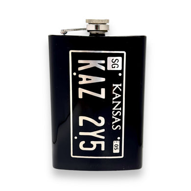 8oz BLACK Kansas License Plate Flask