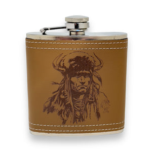 6oz Native Warrior Leather Flask KLB