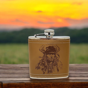 6oz Native Warrior Leather Flask KLB