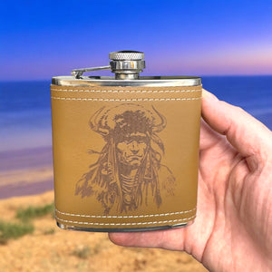 6oz Native Warrior Leather Flask KLB