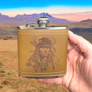 6oz Native Warrior Leather Flask KLB