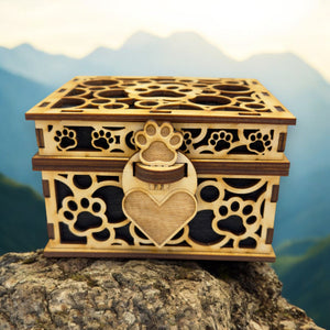 Paw Print Hinged Lid Pet Urn - Birch Wood