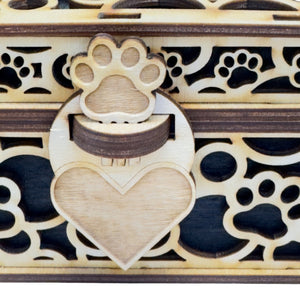 Paw Print Hinged Lid Pet Urn - Birch Wood