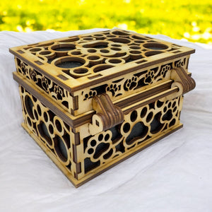 Paw Print Hinged Lid Pet Urn - Birch Wood