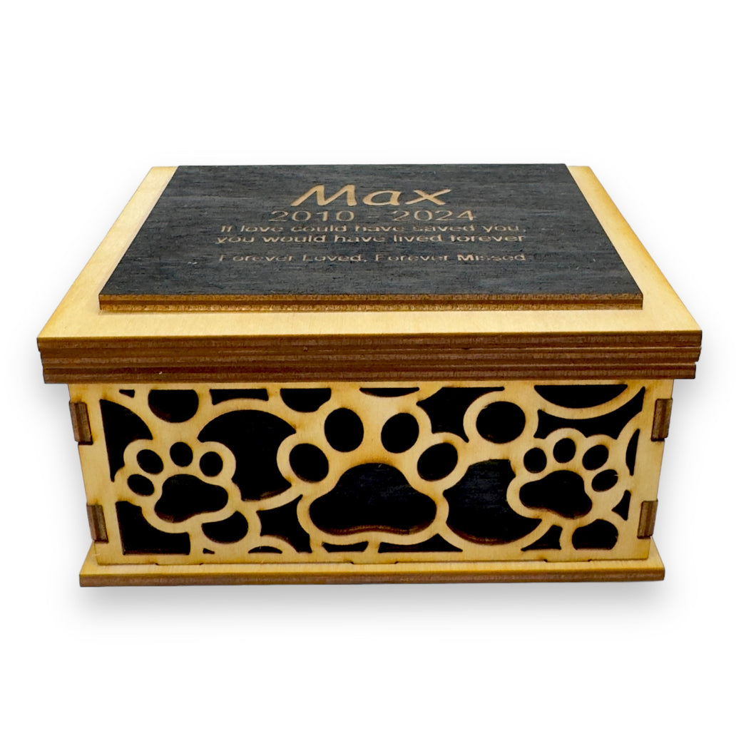 Paw Print Pet Urn - PERSONALIZED - Wood