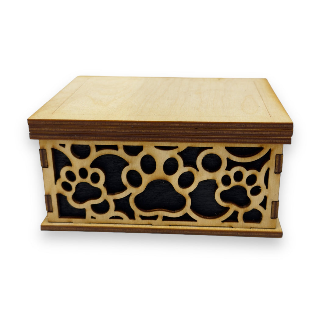 Paw Print Fitted Lid Pet Urn - Birch Wood