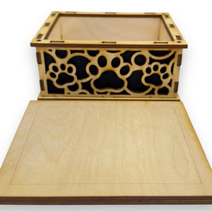 Paw Print Fitted Lid Pet Urn - Birch Wood