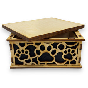 Paw Print Fitted Lid Pet Urn - Birch Wood