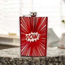 Load image into Gallery viewer, 8oz RED POW Flask Comic Book Novelty