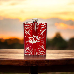 8oz RED POW Flask Comic Book Novelty