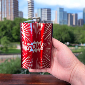 8oz RED POW Flask Comic Book Novelty