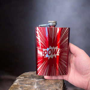 8oz RED POW Flask Comic Book Novelty