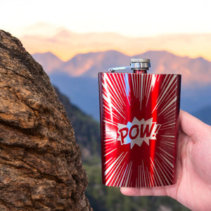 8oz RED POW Flask Comic Book Novelty